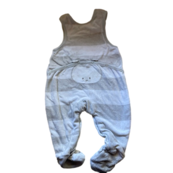 3/$20 childrens place 3-6 month warm overalls with feet white grey teddy bear - Picture 3 of 3